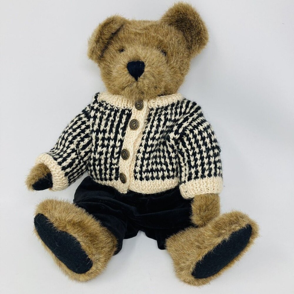 Boyds Rutherford Bear 16" Plush With Tag Knit Sweater Black Velvet Overalls